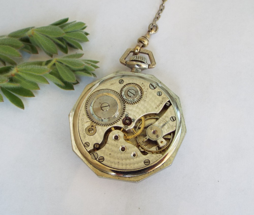 1930s Hudson Watch Co pocket watch and chain View II
