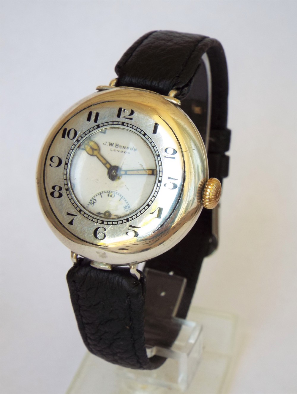 WW1 silver half hunter gents watch, J W Benson View II