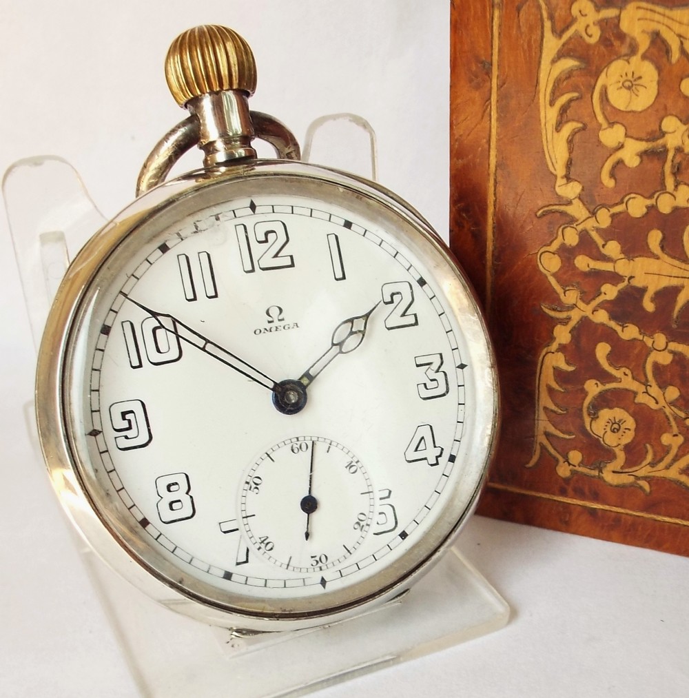 Antique WW1 era silver Omega pocket watch, c1914.