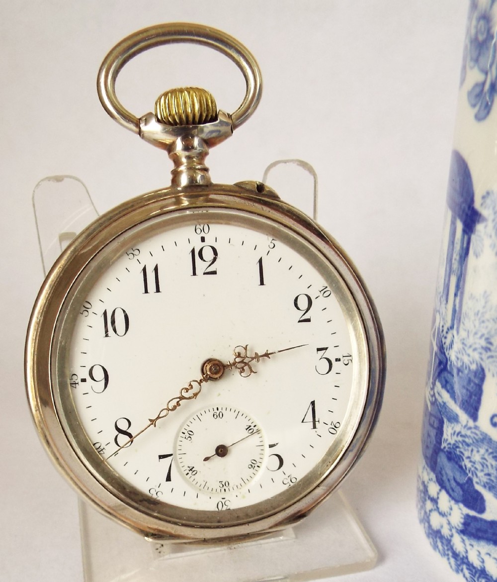 An antique silver pocket watch, c1910s.