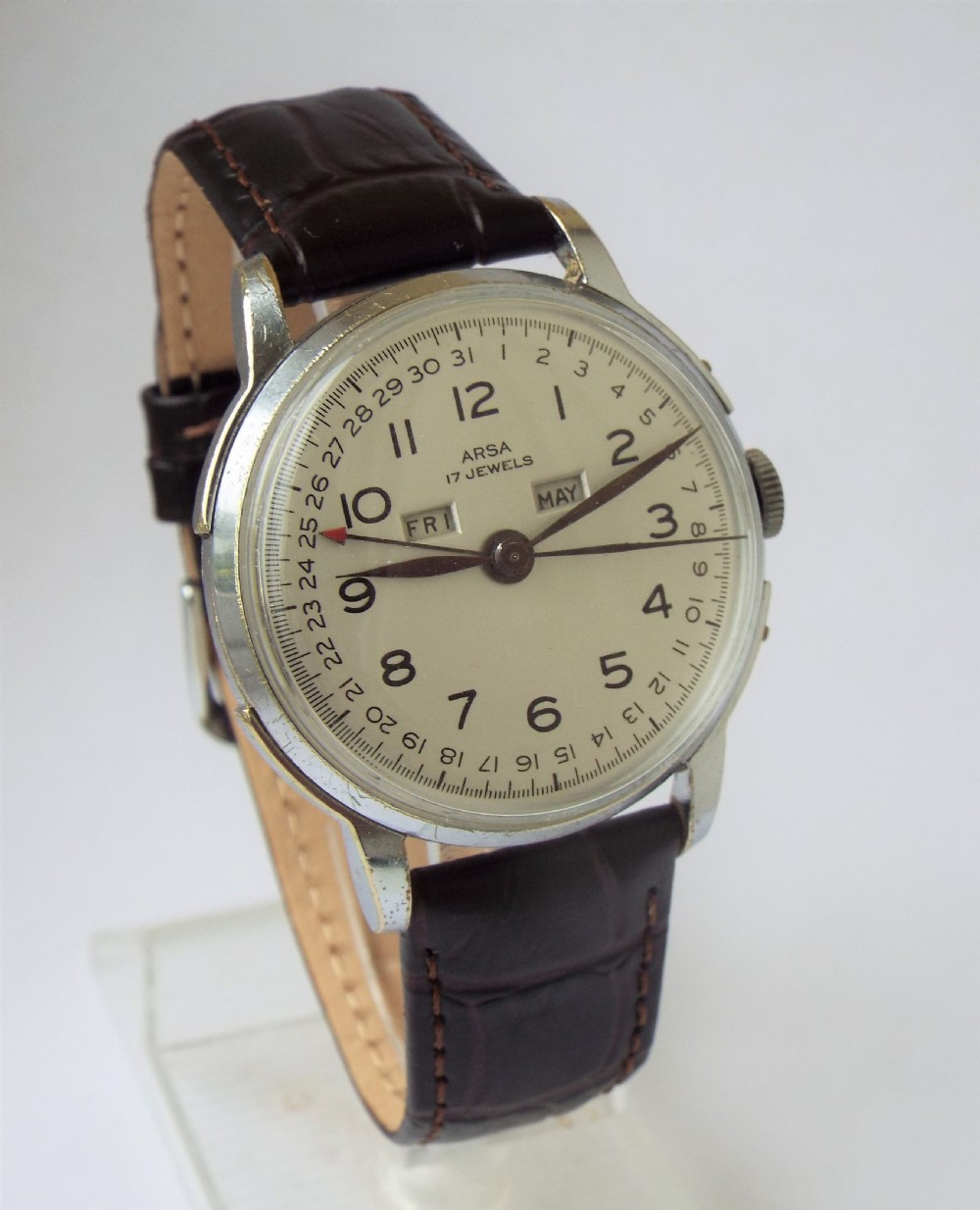 Gents 1940s Arsa triple date wrist watch