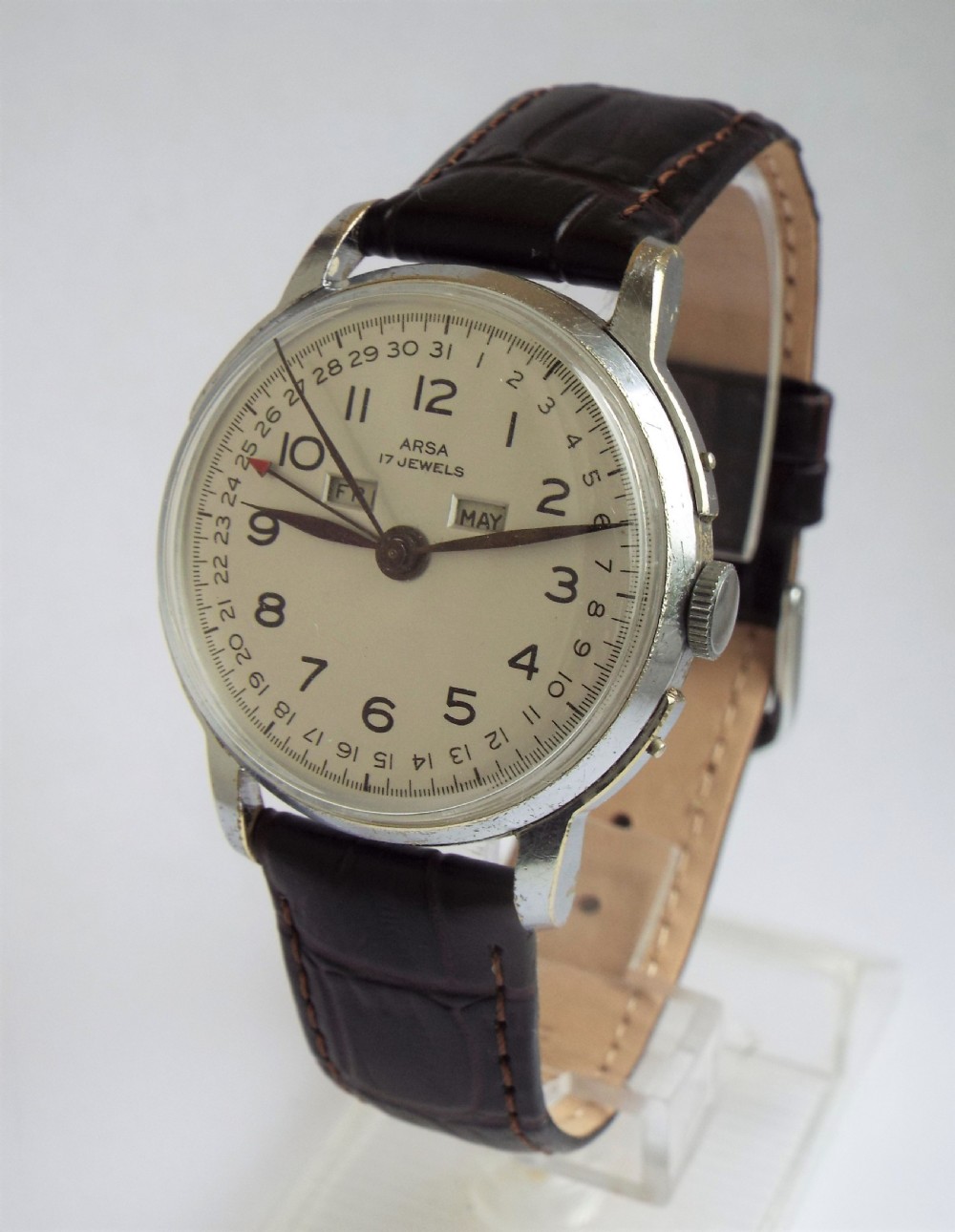 Gents 1940s Arsa triple date wrist watch View II