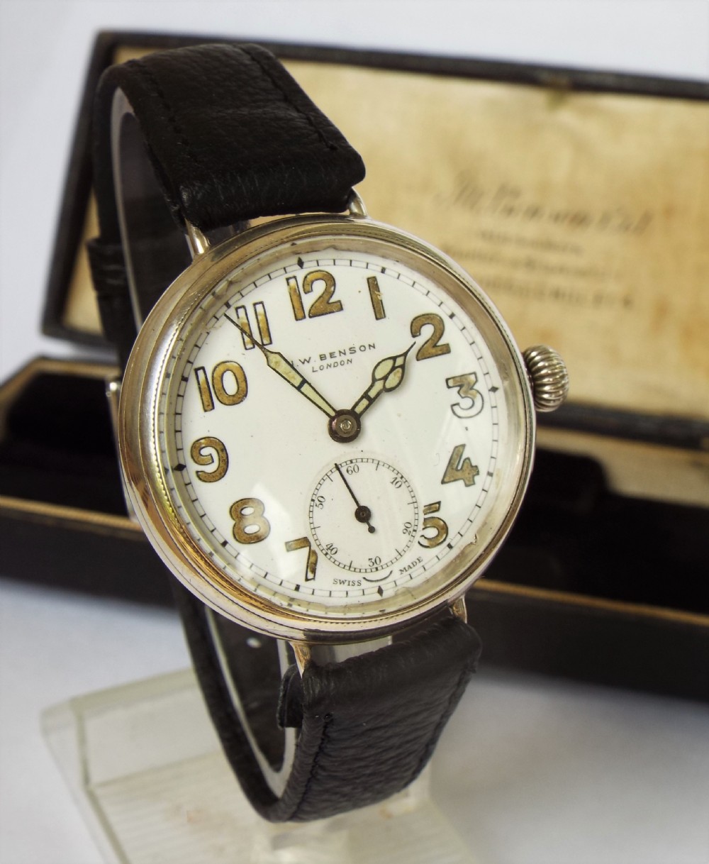 Gents 1931 silver wrist watch from J W Benson View II
