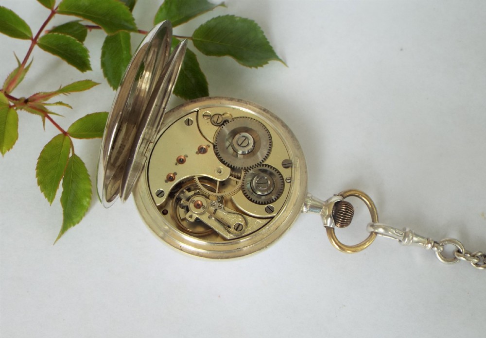 Antique silver Omega pocket watch and chain View IV