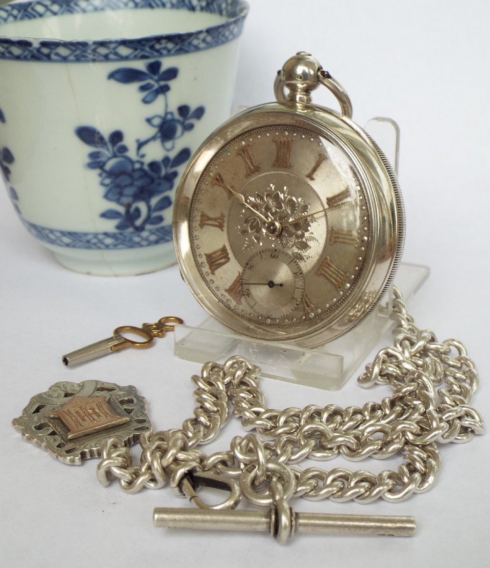 Antique silver Waltham pocket watch and albert