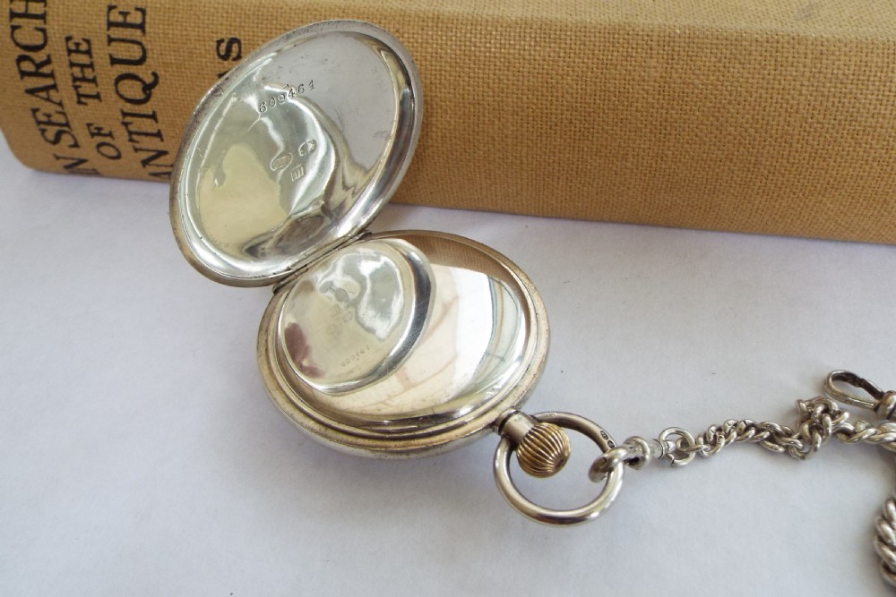 1907 silver half hunter pocket watch and chain View III