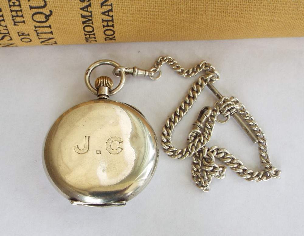 1907 silver half hunter pocket watch and chain View IV