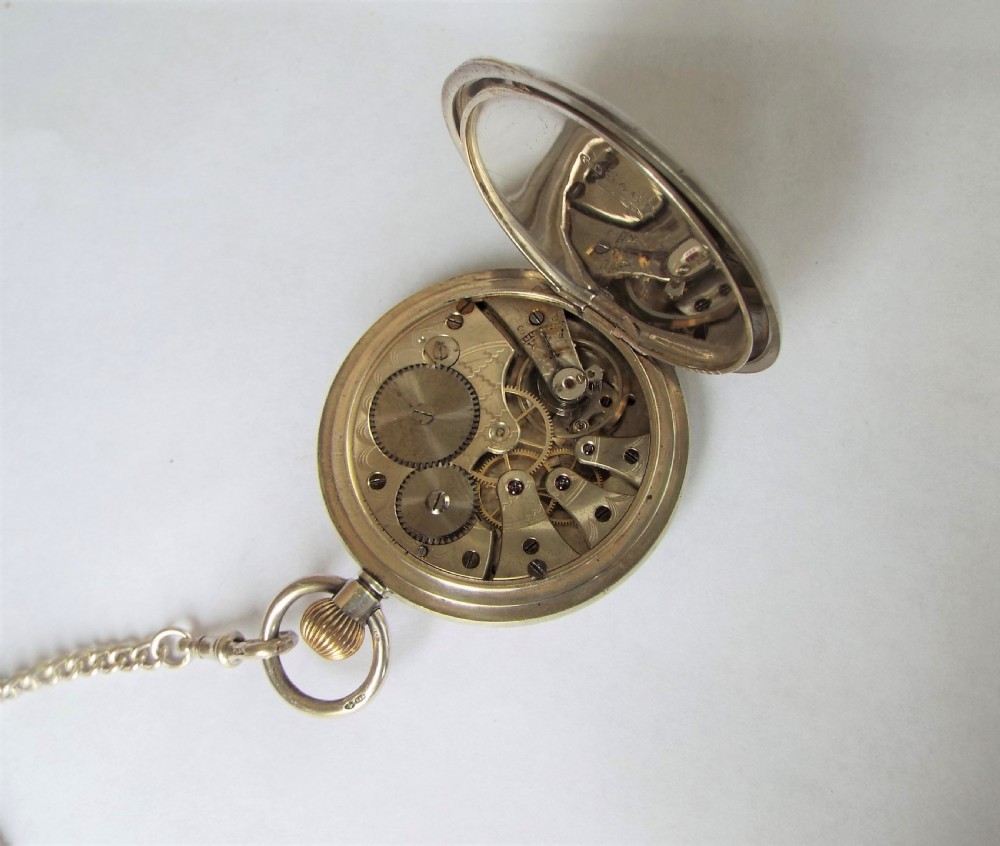 1907 silver half hunter pocket watch and chain View V