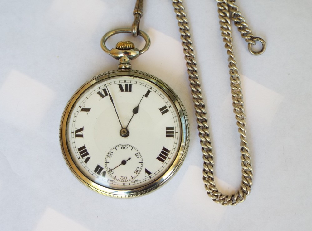 1920s Swiss pocket watch and chain View II