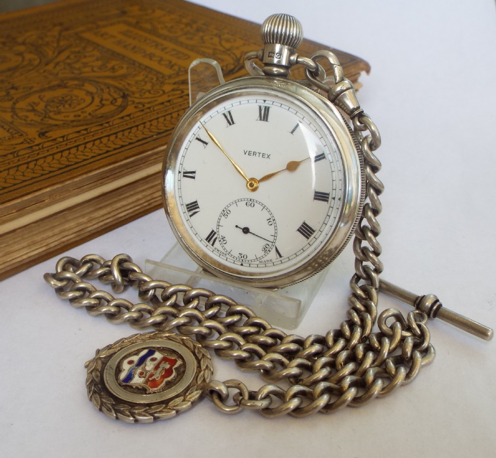 1930s silver Vertex pocket watch and albert