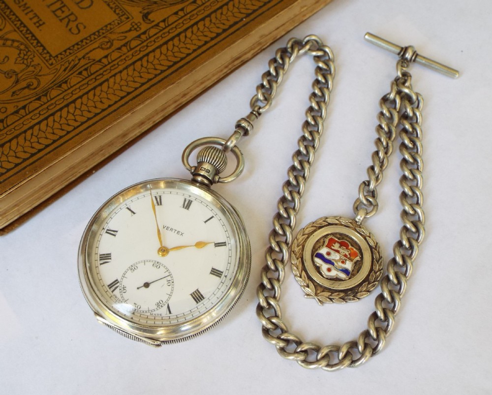 1930s silver Vertex pocket watch and albert View II