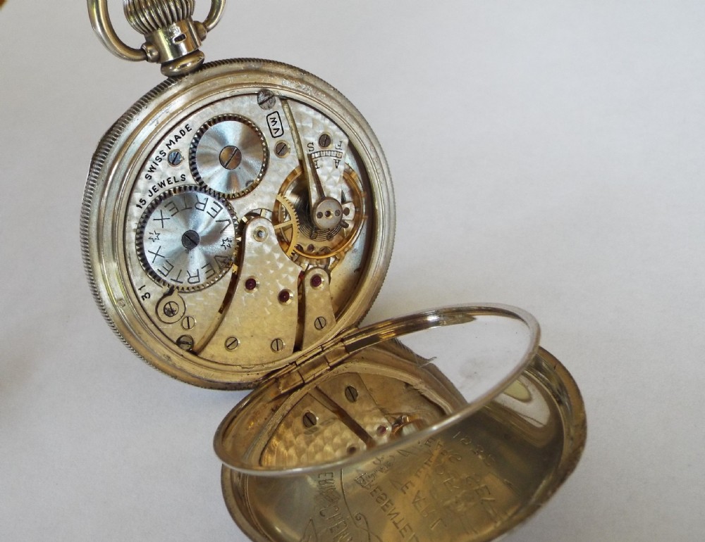 1930s silver Vertex pocket watch and albert View V