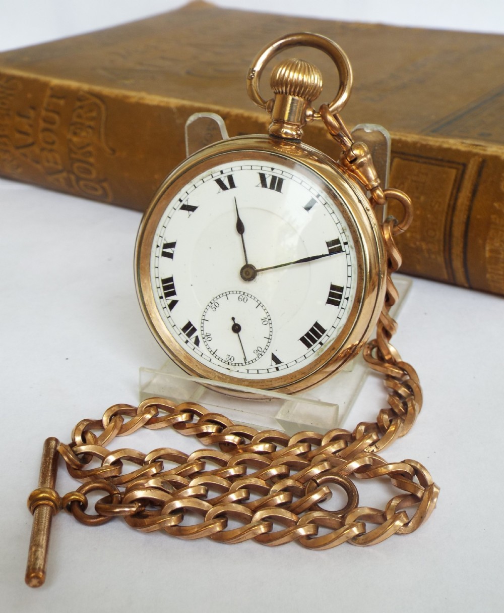 1920s Swiss open faced pocket watch and chain View II