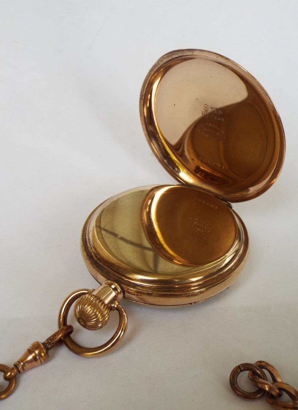 1920s Swiss open faced pocket watch and chain View III
