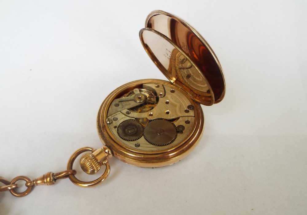 1920s Swiss open faced pocket watch and chain View IV