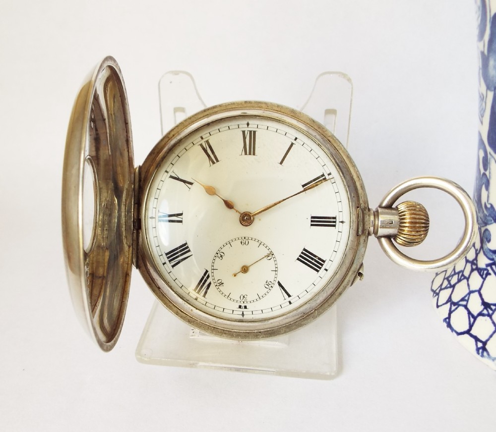 Antique Swiss silver half hunter pocket watch. View II