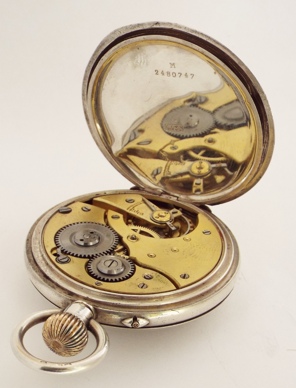 Antique Swiss silver half hunter pocket watch. View V