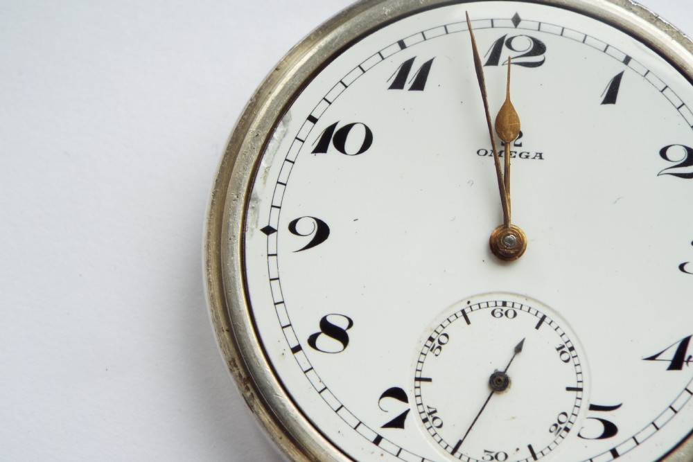 An antique silver Omega pocket watch, c1917 View VI