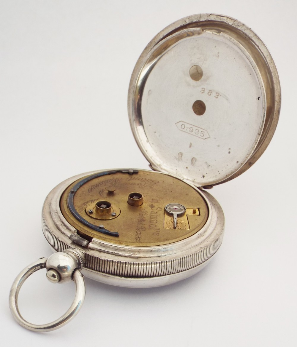 An antique silver Acme Lever pocket watch by H Samuel. View IV
