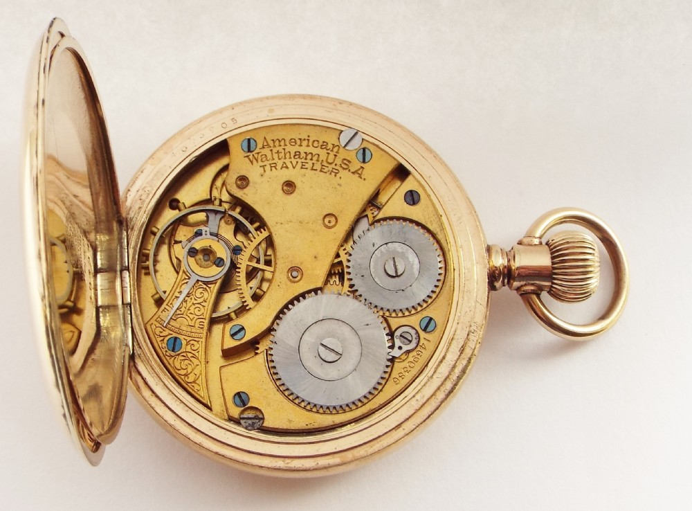 Antique 1905 Waltham Traveler full hunter pocket watch. View VI