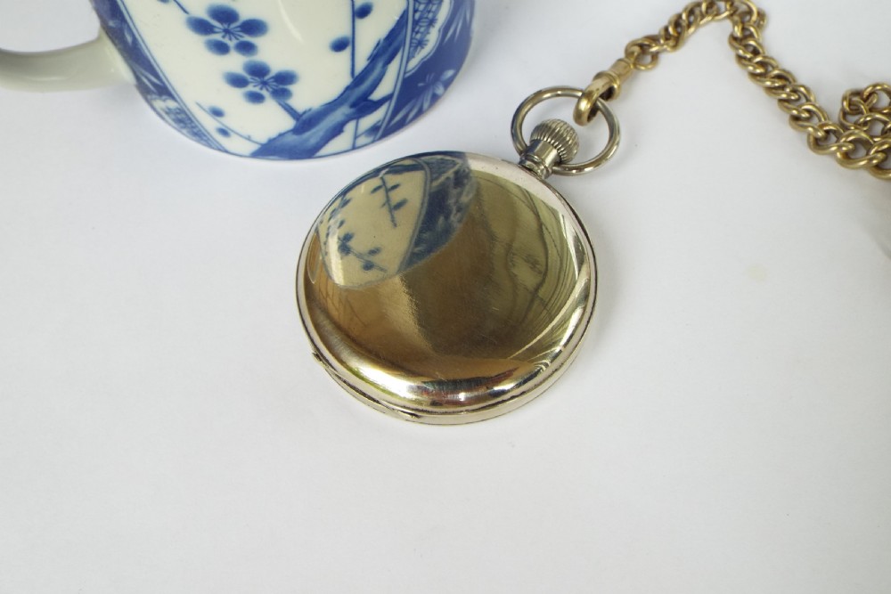 Antique pin-set Swiss pocket watch and chain, circa 1910s View V