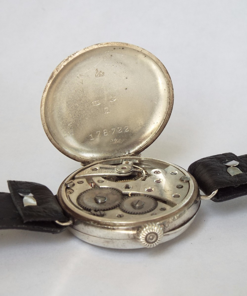 Gents antique silver wrist watch, 1918 View V