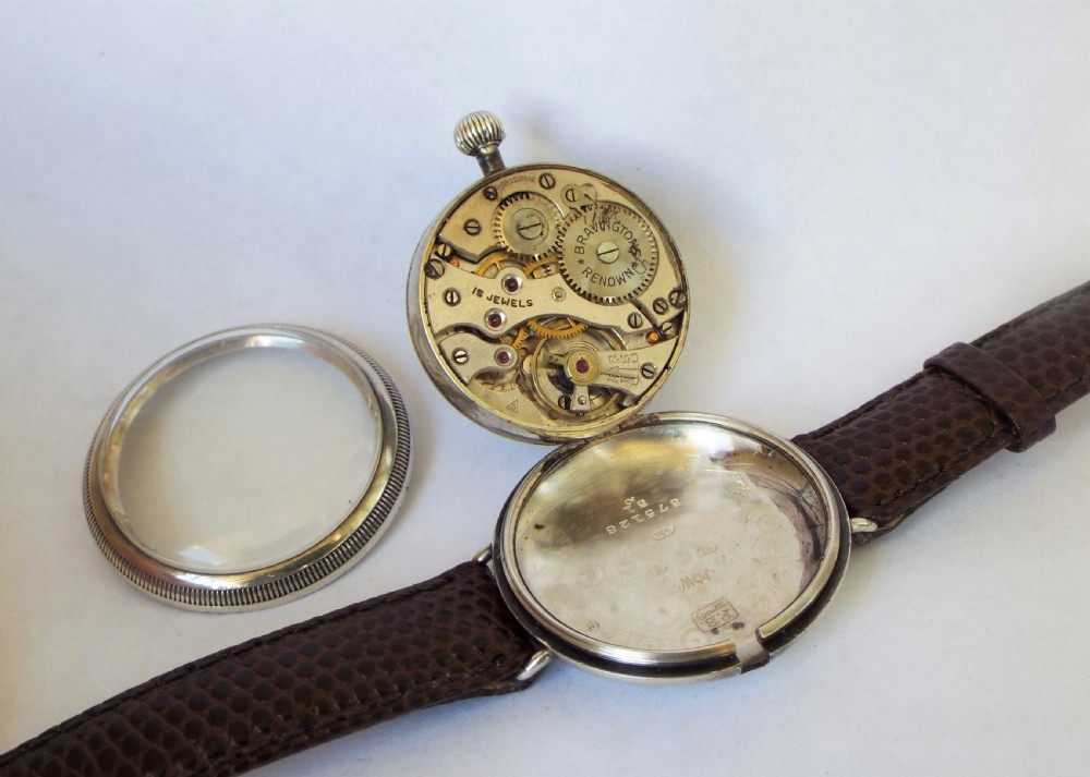 Gents silver Bravingtons Renown wrist watch, 1929 View III