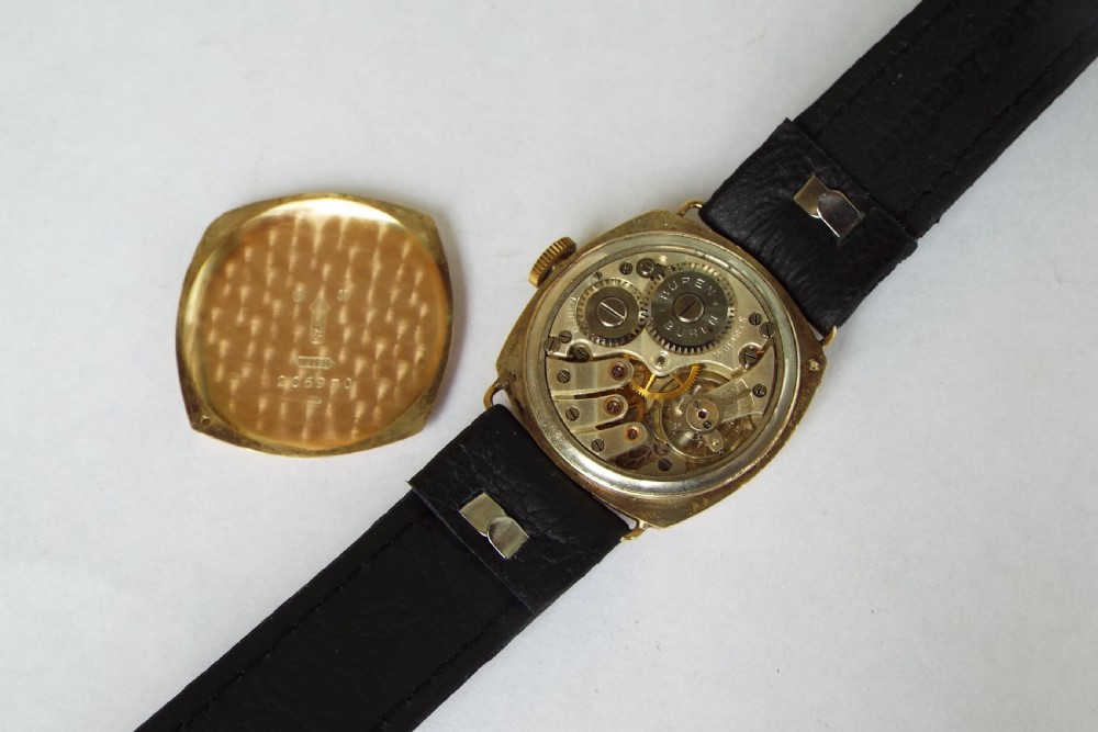 9ct gold Buren cushion cased wrist watch, 1930 View V