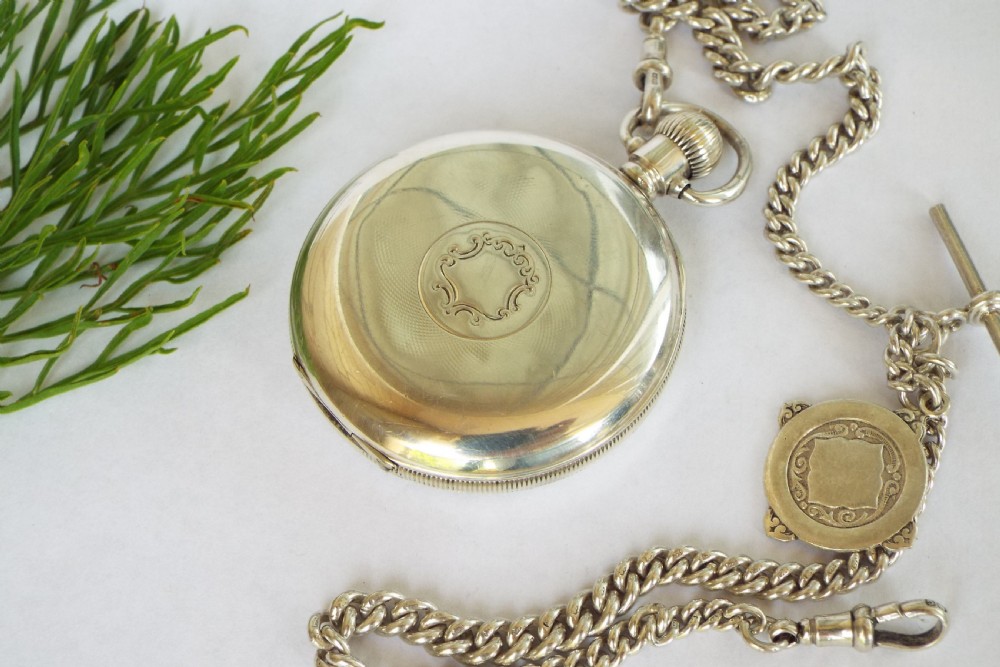 Antique  silver Waltham pocket watch and chain View II