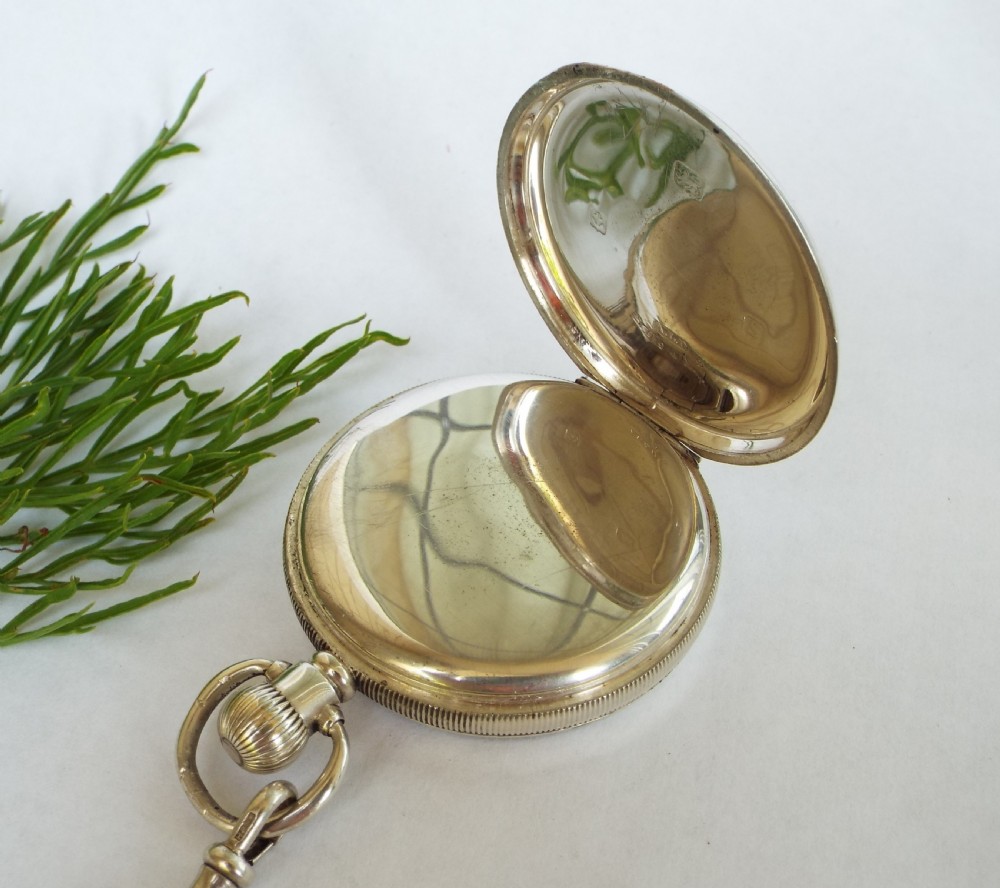 Antique  silver Waltham pocket watch and chain View III