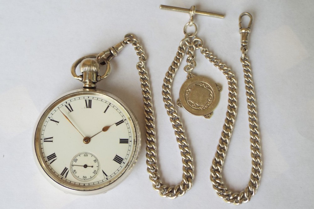 Antique  silver Waltham pocket watch and chain View V