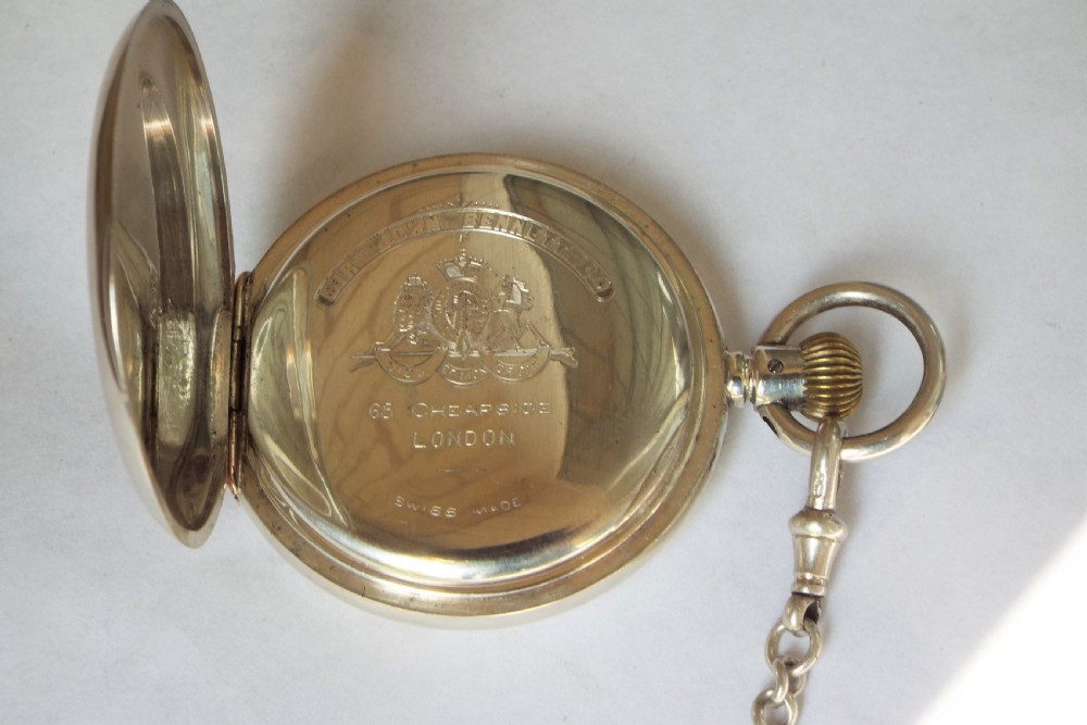 Antique Longines silver hunter pocket watch and chain View V