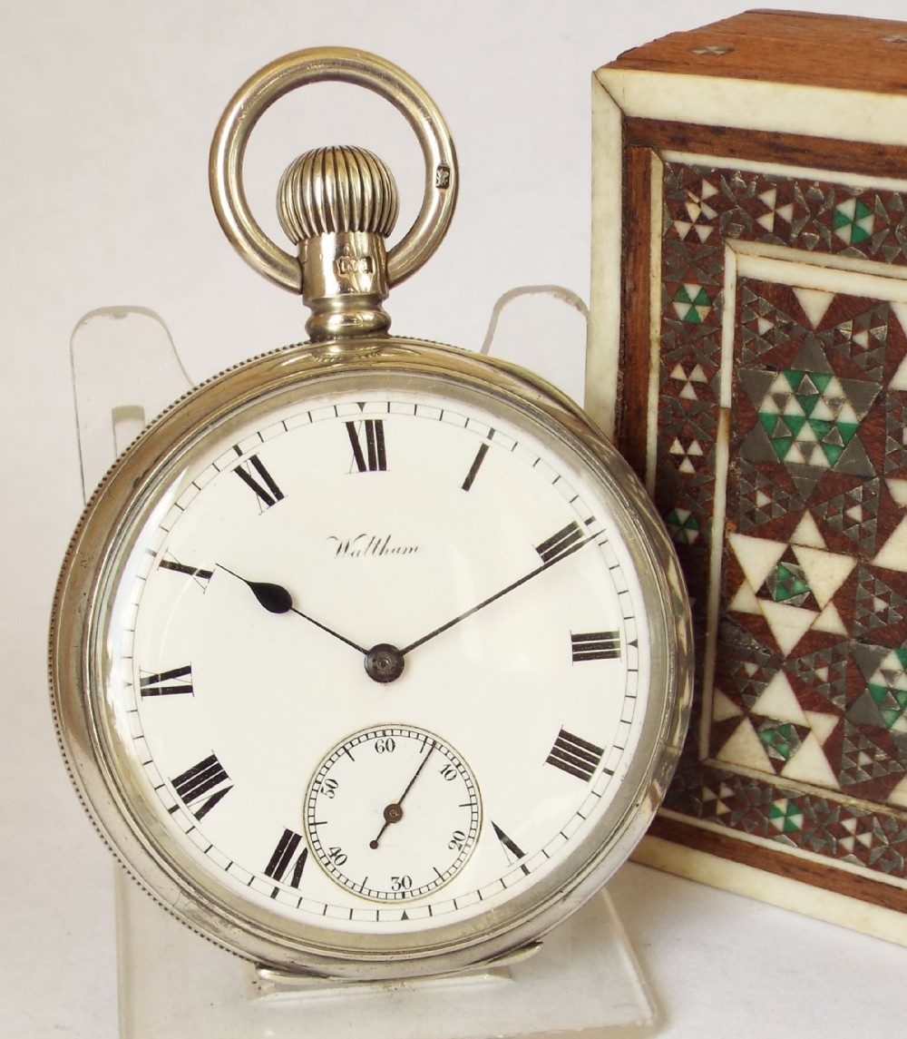 Antique 1908 silver Waltham pocket watch.