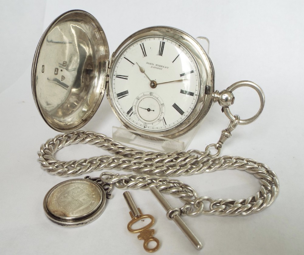 Antique silver John Forrest pocket watch and chain