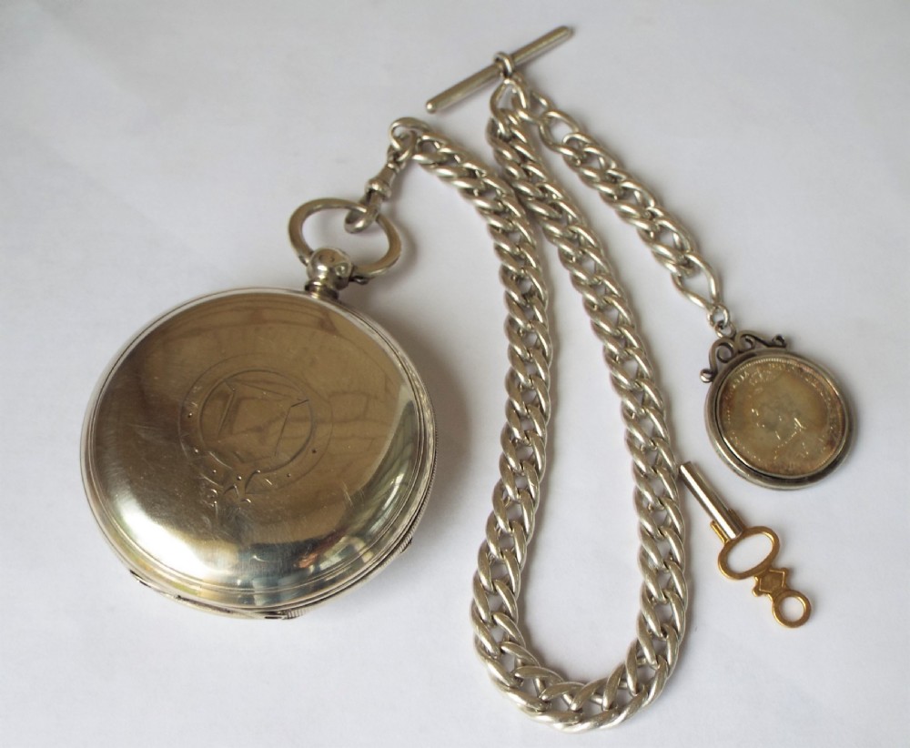 Antique silver John Forrest pocket watch and chain View V