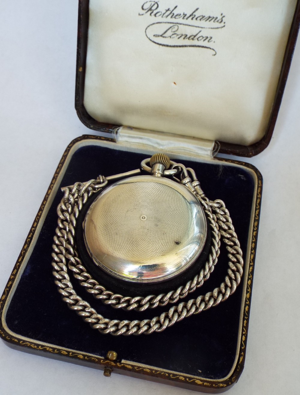 Antique Rotherhams silver hunter pocket & chain View V