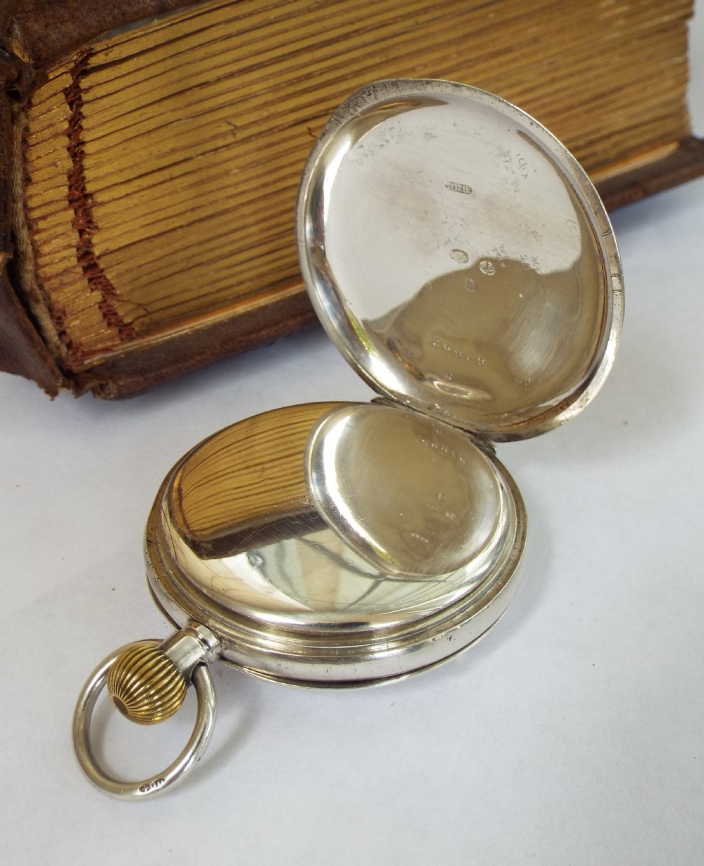 Antique silver Syren hunter pocket watch, 1919 View V