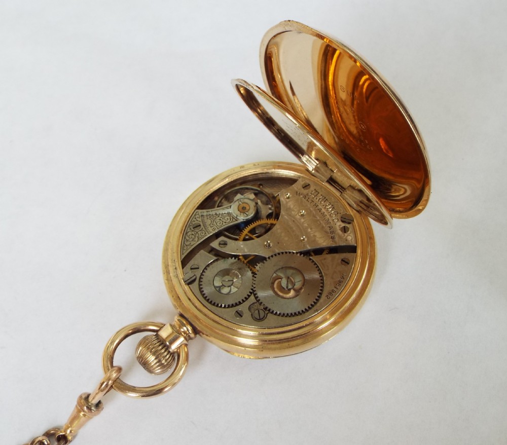 Antique 1906 Waltham pocket watch and chain View II