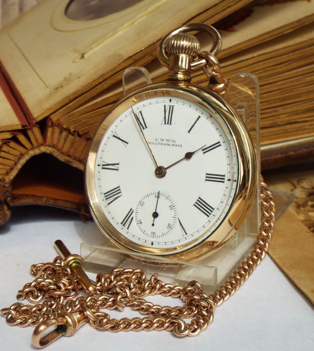 Antique 1906 Waltham pocket watch and chain View III