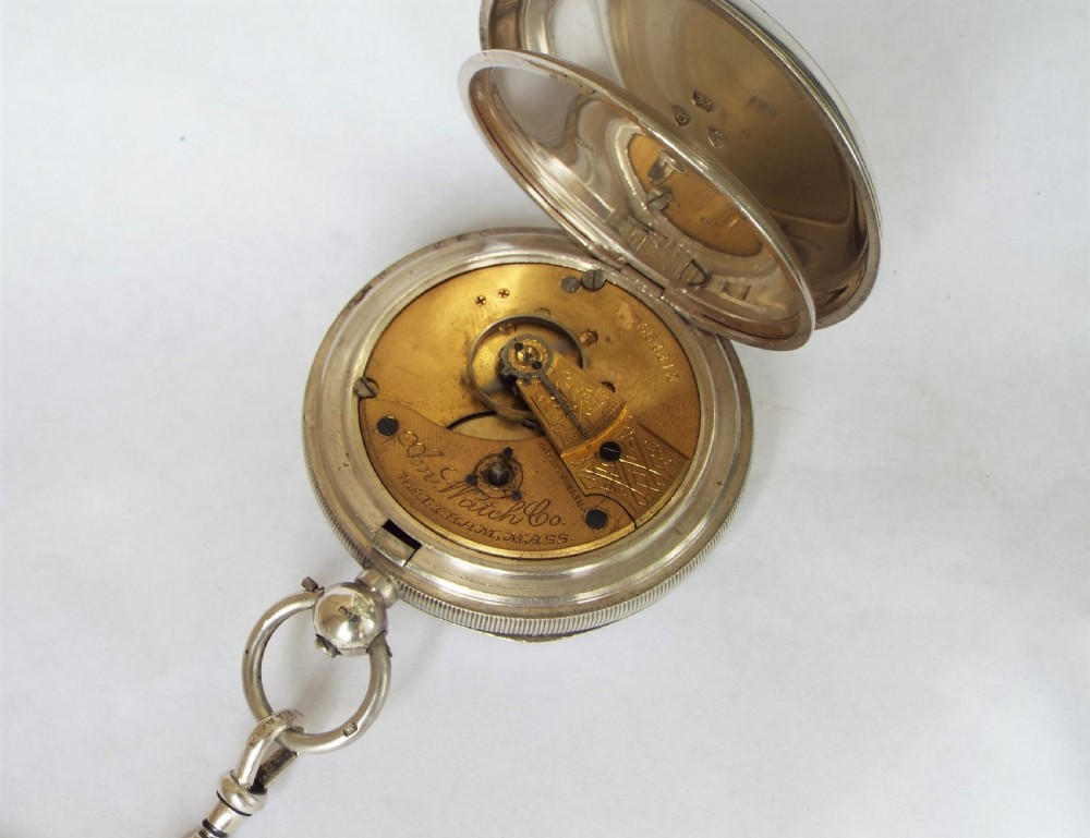 Heavy antique silver Waltham pocket watch & chain View II