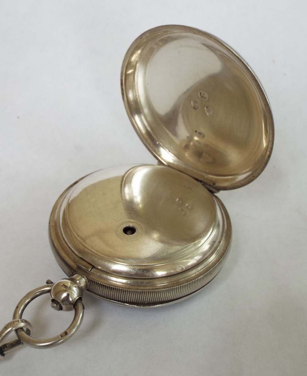Heavy antique silver Waltham pocket watch & chain View IV