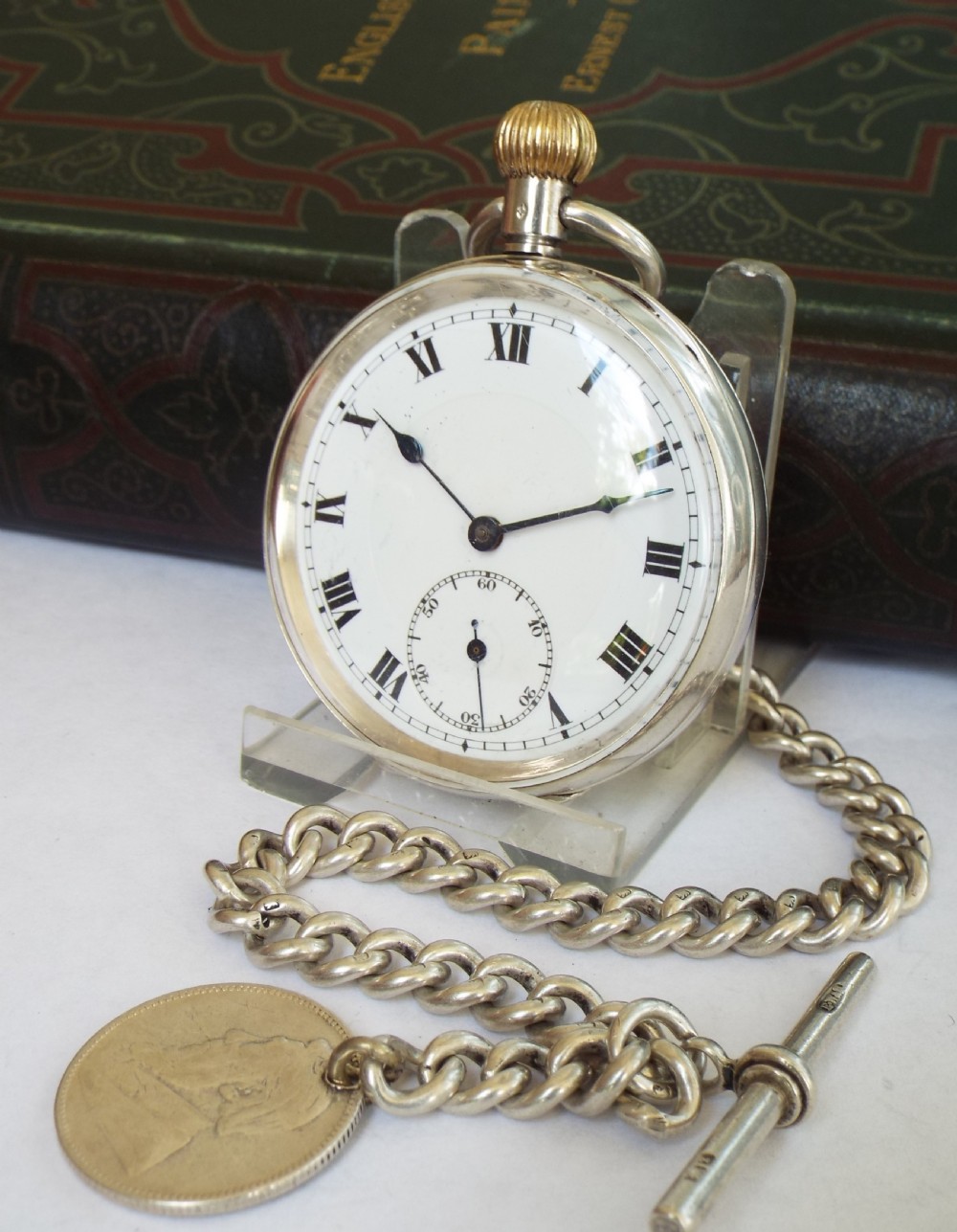 Antique silver Nidor pocket watch and chain