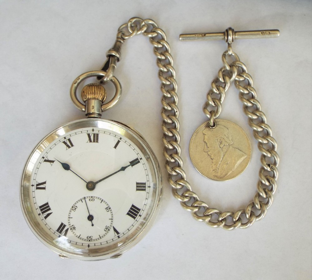 Antique silver Nidor pocket watch and chain View II