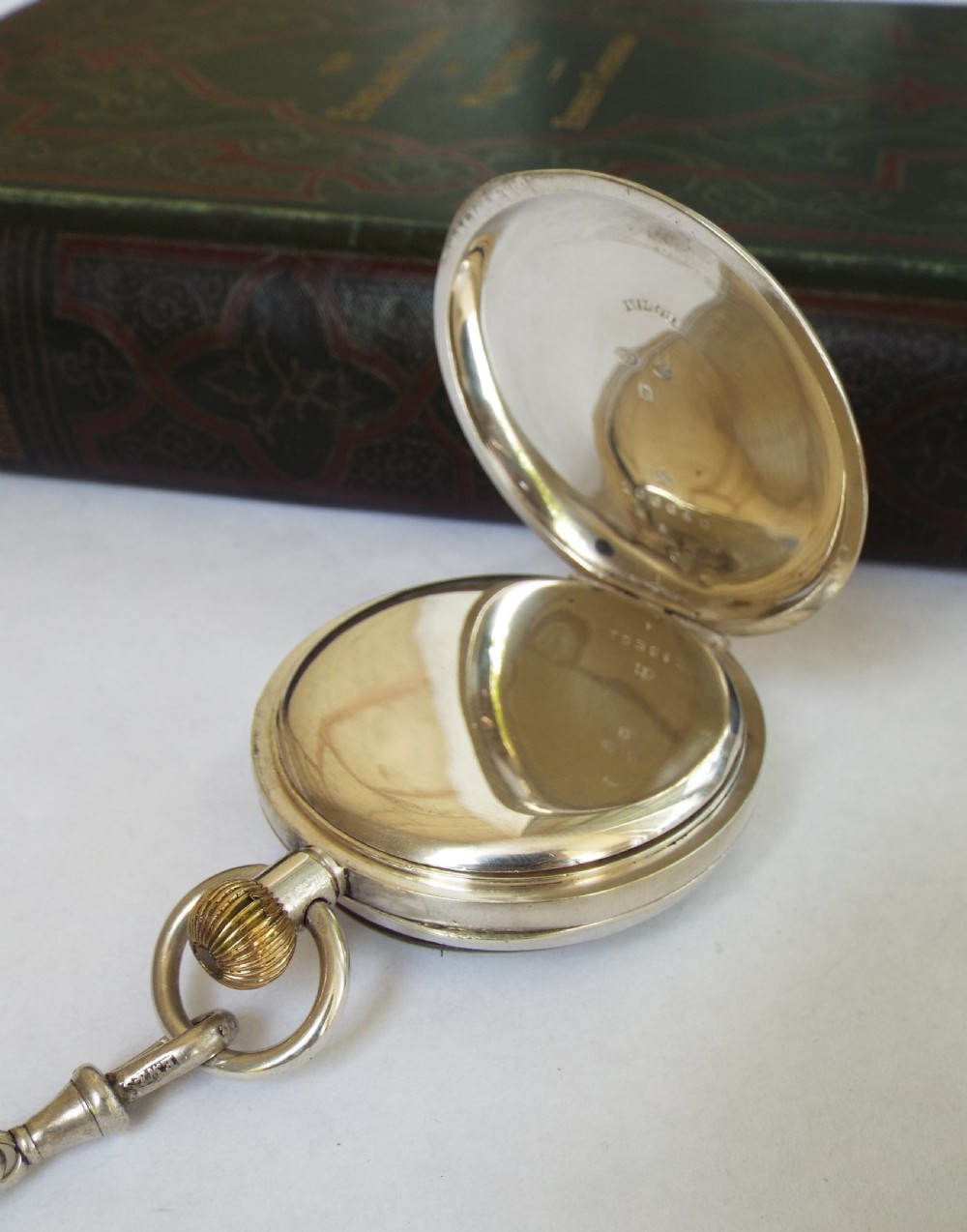 Antique silver Nidor pocket watch and chain View IV