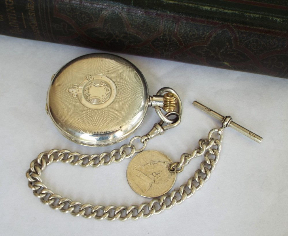 Antique silver Nidor pocket watch and chain View V