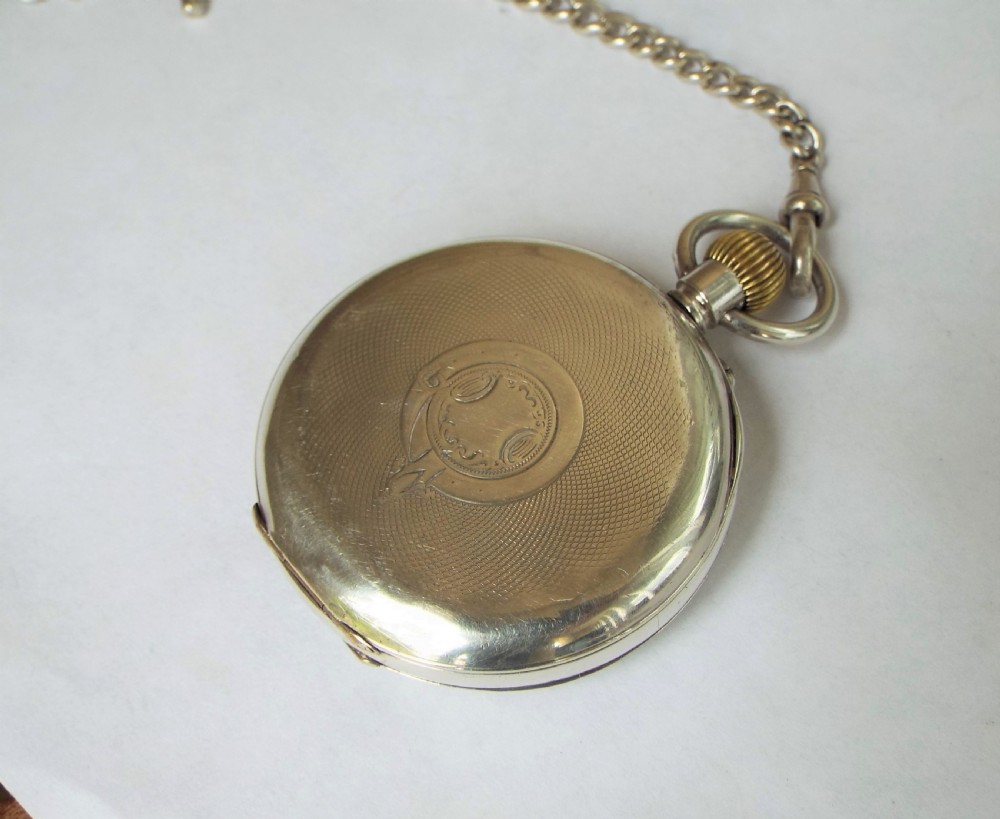 Antique Swiss silver pocket watch and chain View III