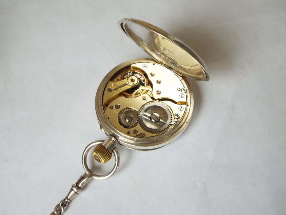 Antique Swiss silver pocket watch and chain View IV