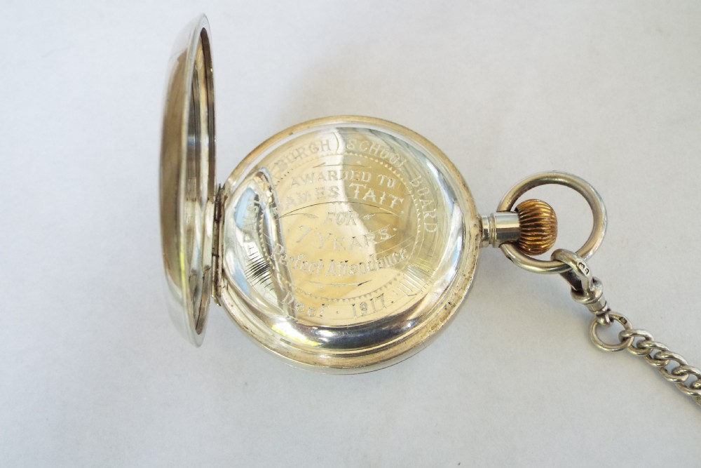 Antique 1913 Swiss silver pocket watch and chain View III