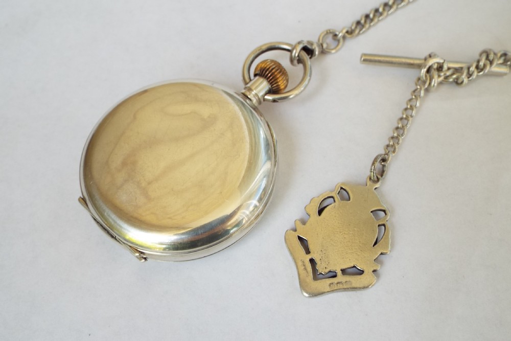 Antique 1913 Swiss silver pocket watch and chain View V