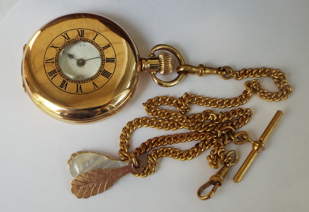 Antique Waltham half hunter pocket watch and chain View II